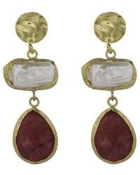 Ebru Jewelry - Pearl Collection Plated Ruby Dangle Earrings - Lyst