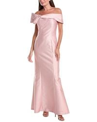 Teri Jon - Metallic Jacquard Asymmetrical Neck Bow Shoulder Gown - Lyst