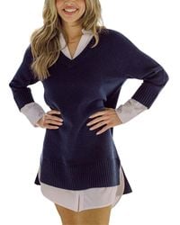 Sail To Sable - Collared Shirt Combo Wool Mini Dress - Lyst