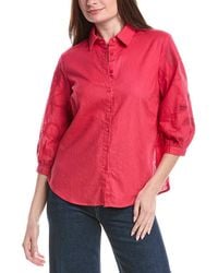 Renuar - Woven Button Front Linen-Blend Blouse - Lyst