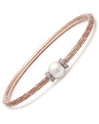 Pearls - Stainless Steel 0.06 Ct. Tw. Diamond & 6-7Mm Pearl Bangle Bracelet - Lyst