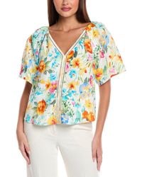 Tahari - V-Neck Linen-Blend Blouse - Lyst