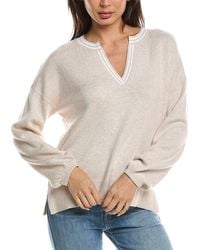 Forte - Gathered Sleeve Split Neck Cashmere-Blend Sweater - Lyst