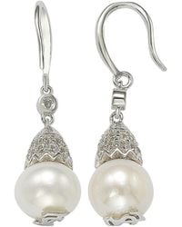 Suzy Levian - Silver 0.50 Ct. Tw. Sapphire & 8mm Pearl Drop Earrings - Lyst