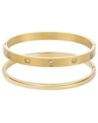 Adornia - 18K Plated Stainless Steel Crystal Tarnish-Resistant Eternity & Plain Cuff Bracelet Set - Lyst