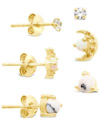 Sterling Forever - Opal Cz Set Of 3 Crescent Stud Earrings - Lyst