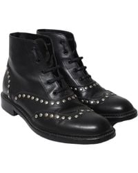 Saint Laurent - Leather Army Lace Up Boots With Stud (Authentic Pre- Loved) - Lyst