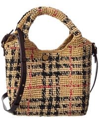 Burberry - Margate Mini Check Raffia & Leather Tote - Lyst