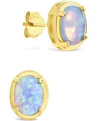 Sterling Forever - Opal Oval Stud Earrings - Lyst