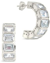 Sterling Forever - Cz Nyssa Bezel Station Hoop Earrings - Lyst