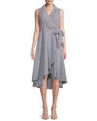 Calvin Klein Striped Wrap Dress - Gray