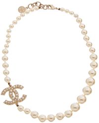 Chanel Silver-tone Coco Faux Pearl Cc Necklace - Metallic