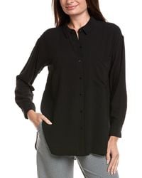 Eileen Fisher - Petite Classic Collar Long Silk Shirt - Lyst