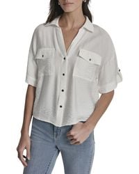 DKNY - Y-Neck Roll Tab Shirt - Lyst