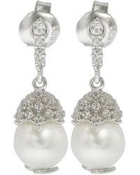 Suzy Levian - Silver 0.65 Ct. Tw. Sapphire & 8mm Pearl Drop Earrings - Lyst