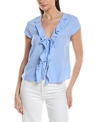 Ellen Tracy - Linen-Blend Ruffle Tie Front Top - Lyst