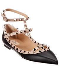 Valentino Rockstud Leather Ballet Flats - Black