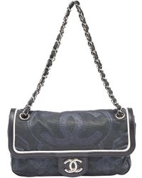 Chanel - Canvas & Leather Cc Camellia Embossed East West Double Flap Bag (Authentic Pre-Owned) - Lyst