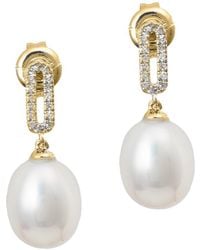 Gemstones - 0.10 Ct. Tw. Diamond & 7-8Mm Pearl 14K Earrings - Lyst