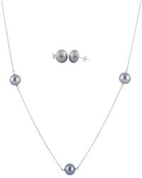 Splendid - Rhodium Plated 7-8mm Freshwater Pearl Necklace & Earrings Set - Lyst
