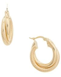 Italian Gold - 14K 3X15Mm Polished/Twisted Double Hoop Earrings - Lyst