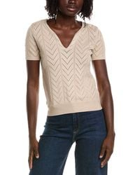 Tahari - Split Neck Collar Pointelle Sweater - Lyst