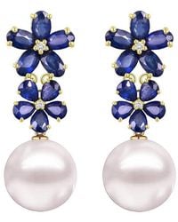Nina Zhou Jewelry - 14K 4.92 Ct. Tw. Diamond & Sapphire & 12-13Mm Pearl Drop Earrings - Lyst