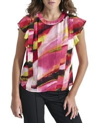 DKNY - Paneled Printed Chiffon Top - Lyst