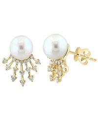 Effy Fine Jewelry - 14K 0.32 Ct. Tw. Diamond & 7.5Mm Pearl Earrings - Lyst