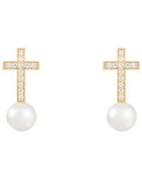 Splendid - 14K 0.12 Ct. Tw. Diamond & 6-6.5Mm Pearl Drop Earrings - Lyst