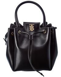 Burberry Monogram Motif Leather Bucket Bag - Black