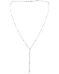 Italian Silver - Piazza Di Spagna 3-4Mm Pearl Paperclip Link Lariat Necklace - Lyst