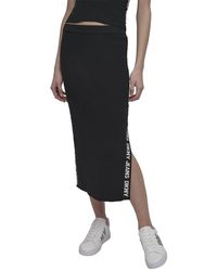 DKNY - Side Logo Rib Midi Skirt - Lyst