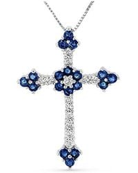 Diana M. Jewels - Fine Jewelry 14k 1.10 Ct. Tw. Diamond & Sapphire Cross Pendant Necklace - Lyst