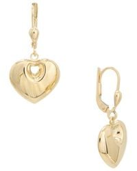 Italian Gold - 14K Puffed Heart Leverback Earrings - Lyst