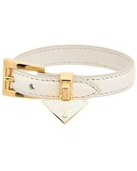 Prada - Logo Plated Saffiano Leather Enamel Triangle Charm Bracelet - Lyst