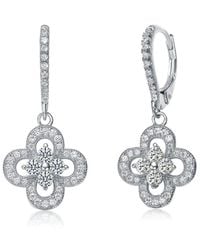 Genevive Jewelry - Silver Cz Flower Dangle Earrings - Lyst