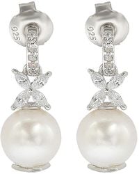 Suzy Levian - Silver Sapphire & 8mm Pearl Earrings - Lyst