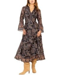 Hale Bob - Artemis Long Sleeve Silk & Linen-Blend Midi Dress - Lyst