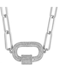 Sterling Forever - Rhodium Plated Cz Carabiner Necklace - Lyst