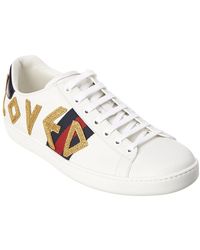 Gucci - Ace Loved Embroidered Leather Sneaker - Lyst