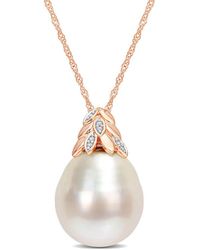 Rina Limor Contemporary Pearls 14k Rose Gold Diamond 14-14.5mm Pearl Pendant Necklace - Metallic
