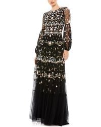 Mac Duggal - Embroidered High Neck Illusion Sleeve Tiered Gown - Lyst