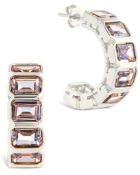 Sterling Forever - Cz Nyssa Bezel Station Hoop Earrings - Lyst