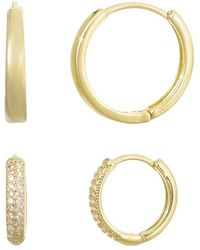 Adornia - 14K Plated Cz Hoop 2-Piece Earring Set - Lyst