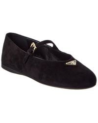 Prada - Triangle Logo Suede Ballerina Flat - Lyst