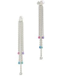 Sterling Forever - Rhodium Plated 5mm Pearl Cz Delmare Dangle Earrings - Lyst