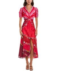 Saloni - Stamped Satin Silk Midi Dress - Lyst