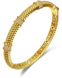 Rachel Glauber - 14k Plated Cz Textured Bangle Bracelet - Lyst
