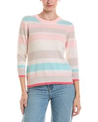 Forte - 3/4-Sleeve Openwork Stripe Crewneck Cashmere Sweater - Lyst
